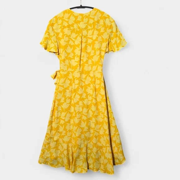 Joie Amelian Floral Wrap Dress Yellow M Romantic Feminine Resort Garden Party - Picture 9 of 12